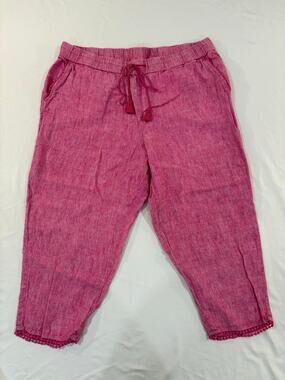 Talbots Pink 100% Linen Capri Pull On Pants Size 14 Petite